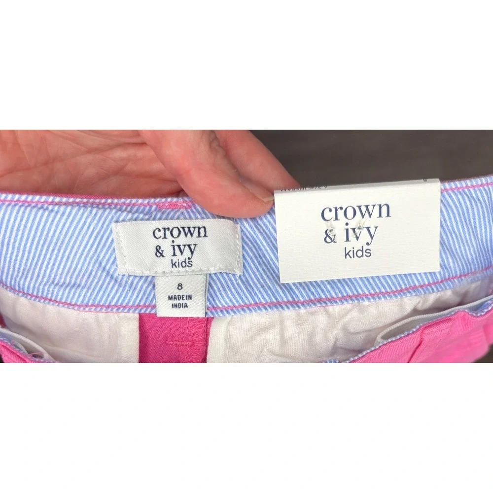 Crown and‎ Ivy Kids Girls Twill Global Pink Shorts Stretch Adjustable Waist Sz 8